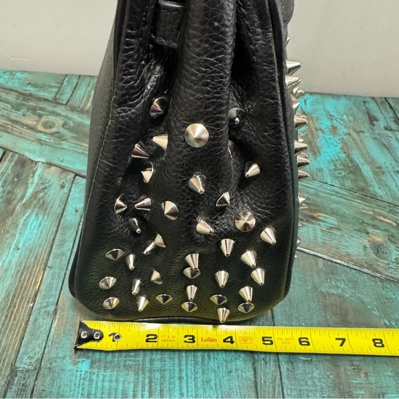 Melrose Glam Birken Style Black Leather Handbag Silver Stud Embellishments - Picture 11 of 16